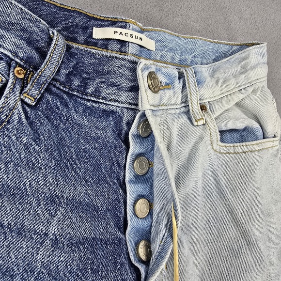 Y2k Mom Jeans Hi Rise Two Tone Womens 26 Color‎ Block Patchwork Button Fly vtg - Picture 11 of 16